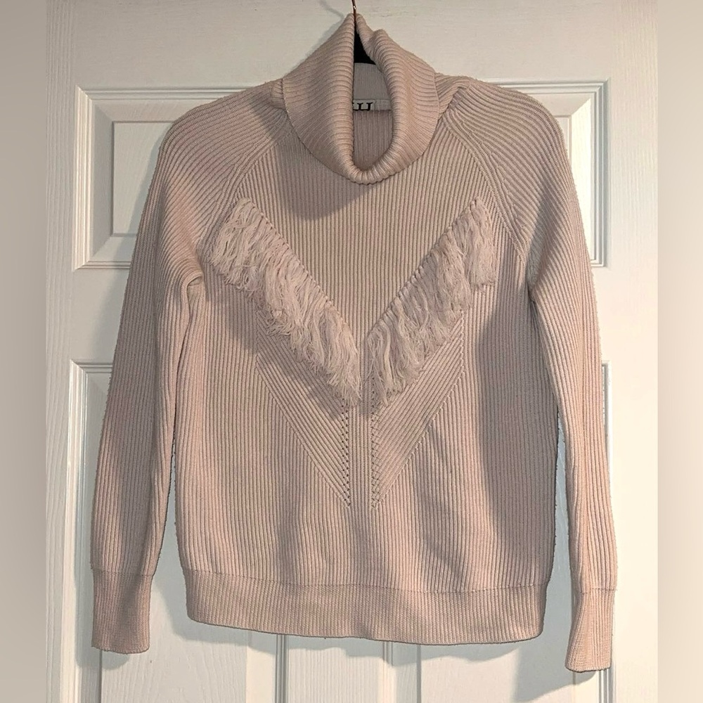 Haute Hippie Merino Wool Fringe Turtleneck Sweater